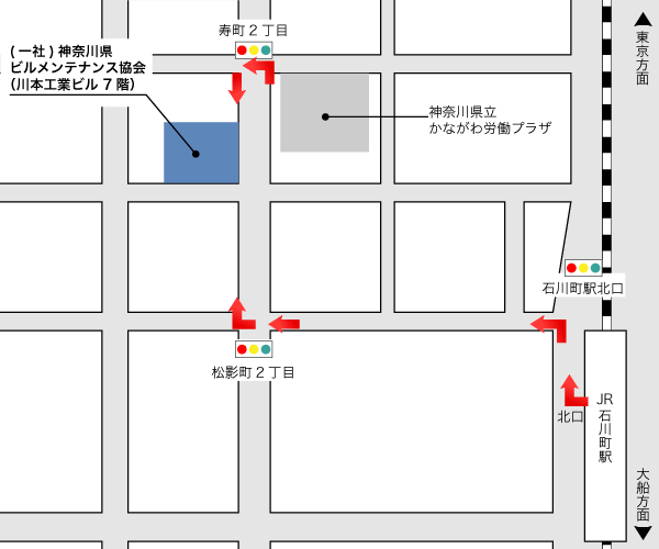 横浜市中区寿町2-5-1　川本工業ビル 7階　案内図